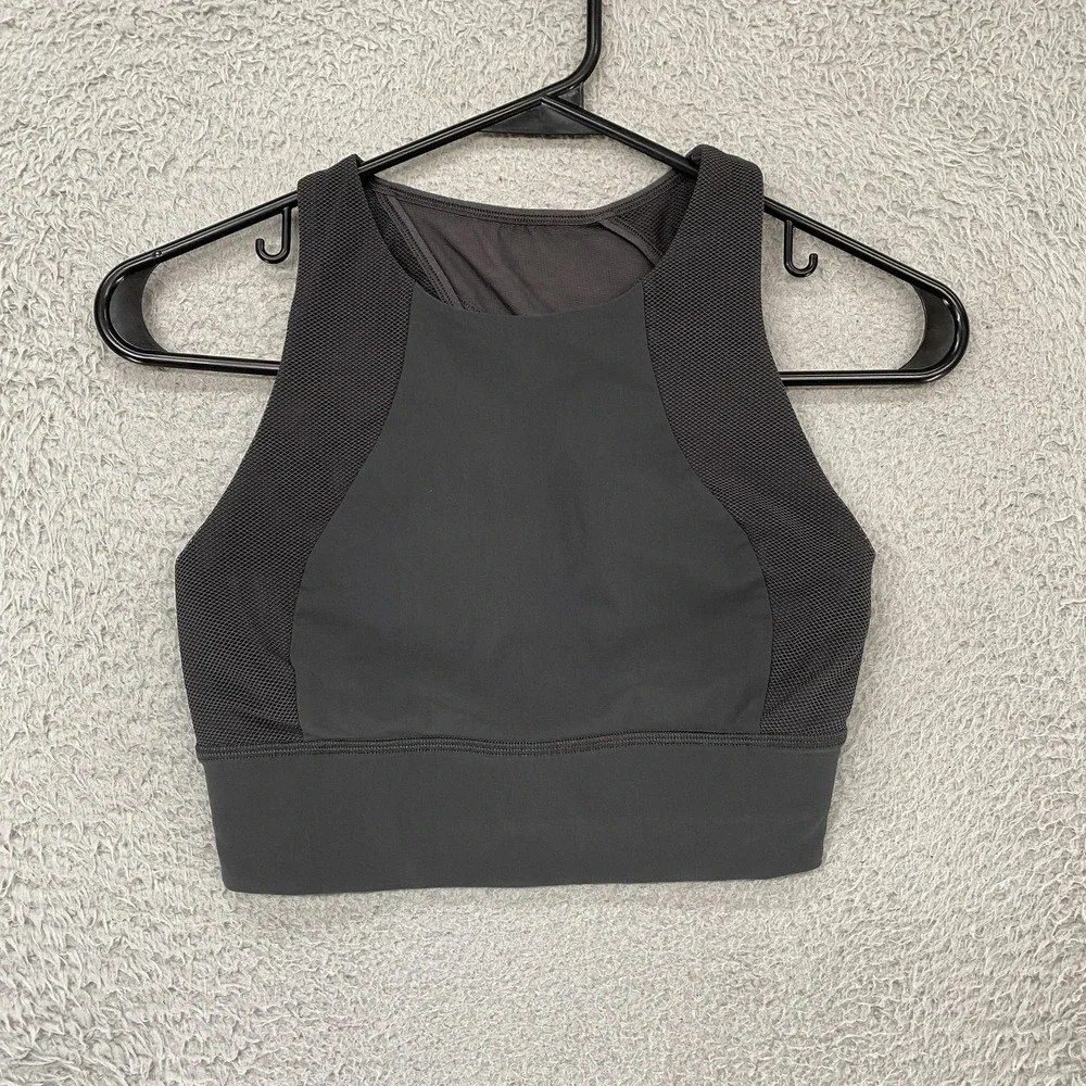 Lululemon Set Challenger Bra Womens 4‎ Gray Mesh High Neck High Support Workout
